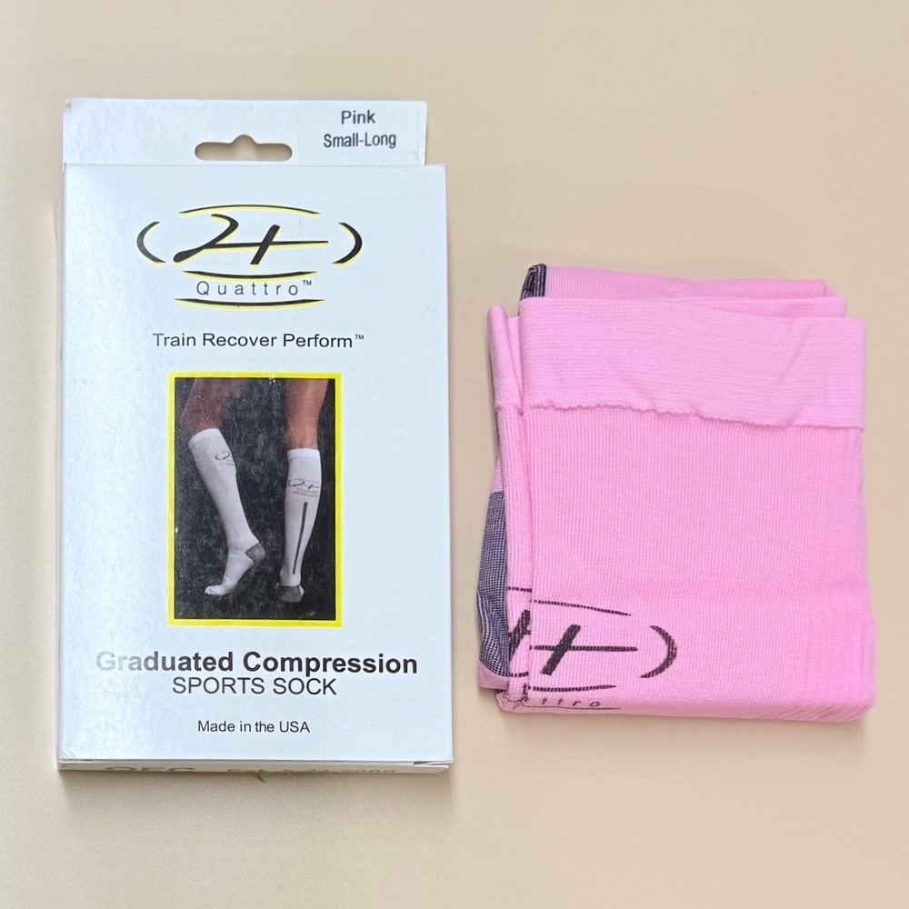 Quattro Graduated Compression Sports Socks Pink Small-Long 20-25 mmHg New USA